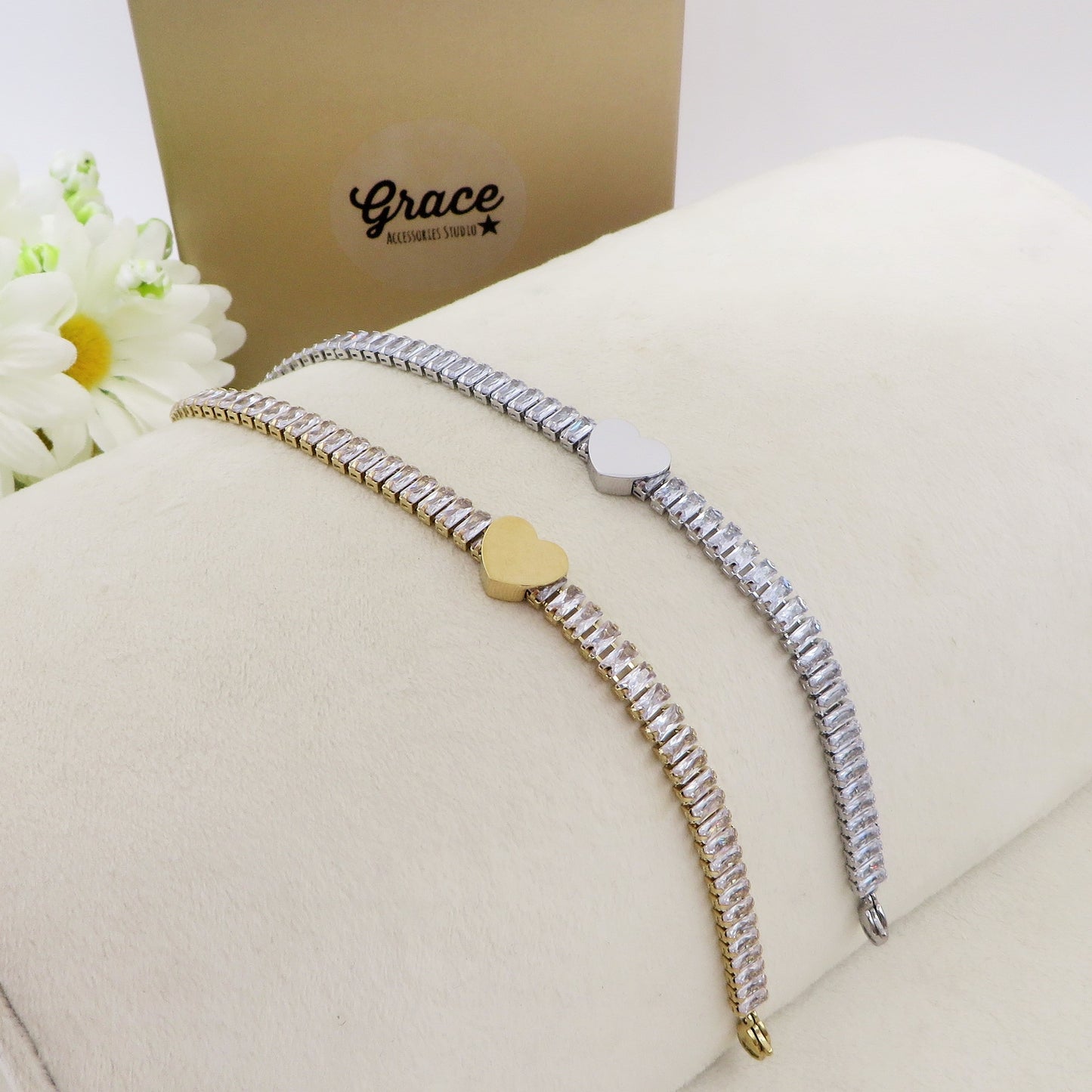 JULIANNE HEART - PERSONALIZZAMI ~ BRACCIALE Tennis in acciaio inossidabile + INCISIONE PERSONALIZZATA