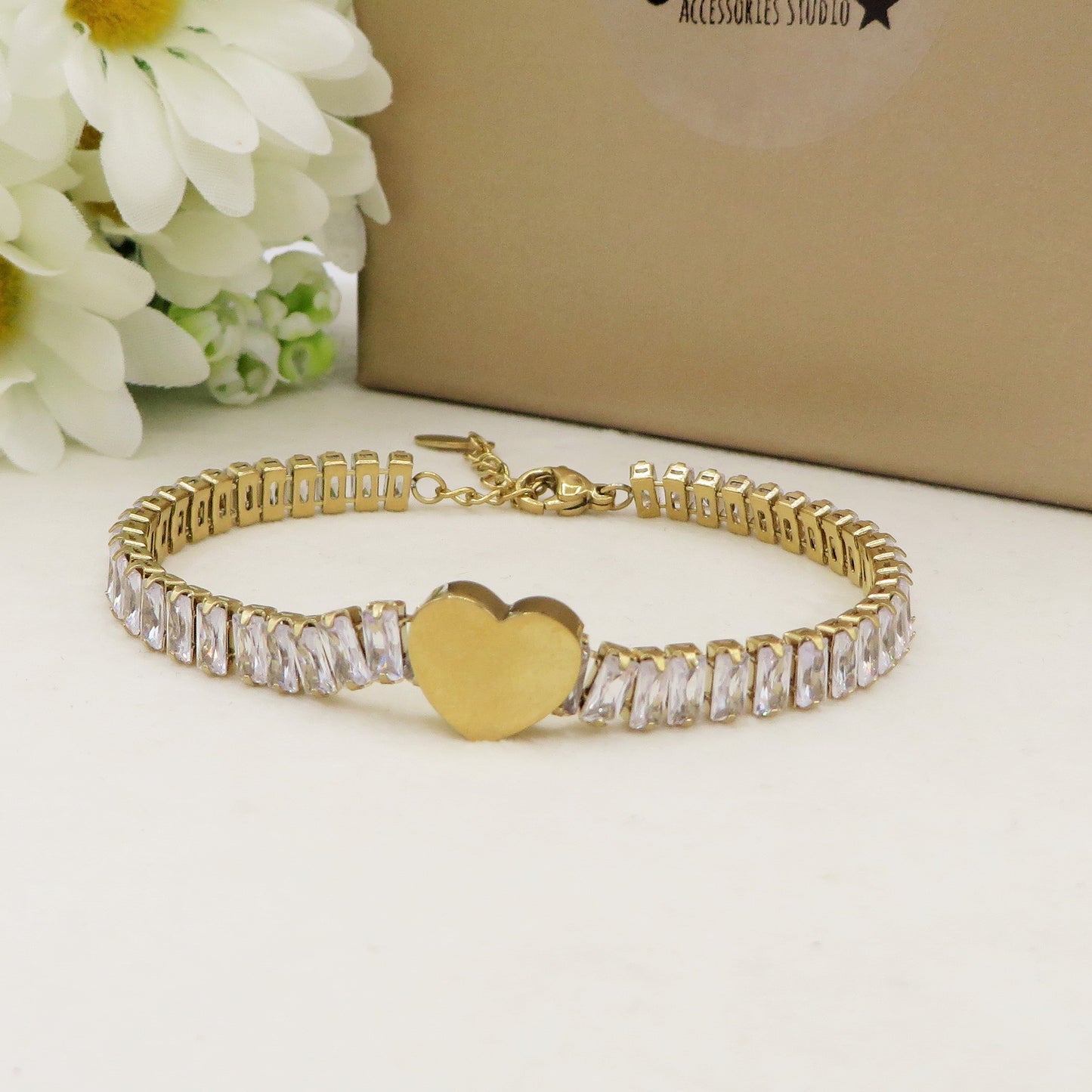 JULIANNE HEART - PERSONALIZZAMI ~ BRACCIALE Tennis in acciaio inossidabile + INCISIONE PERSONALIZZATA