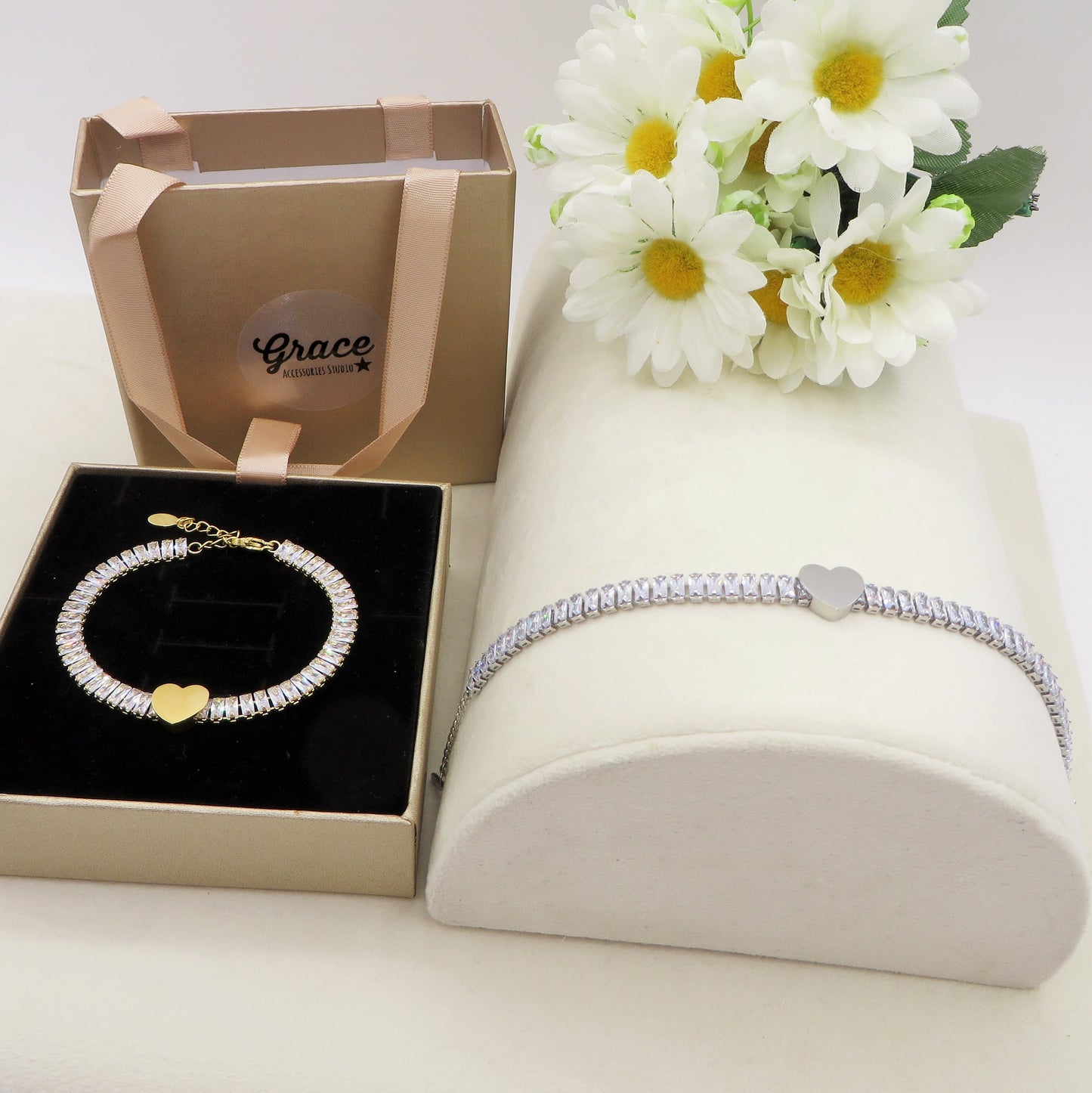 JULIANNE HEART - PERSONALIZZAMI ~ BRACCIALE Tennis in acciaio inossidabile + INCISIONE PERSONALIZZATA
