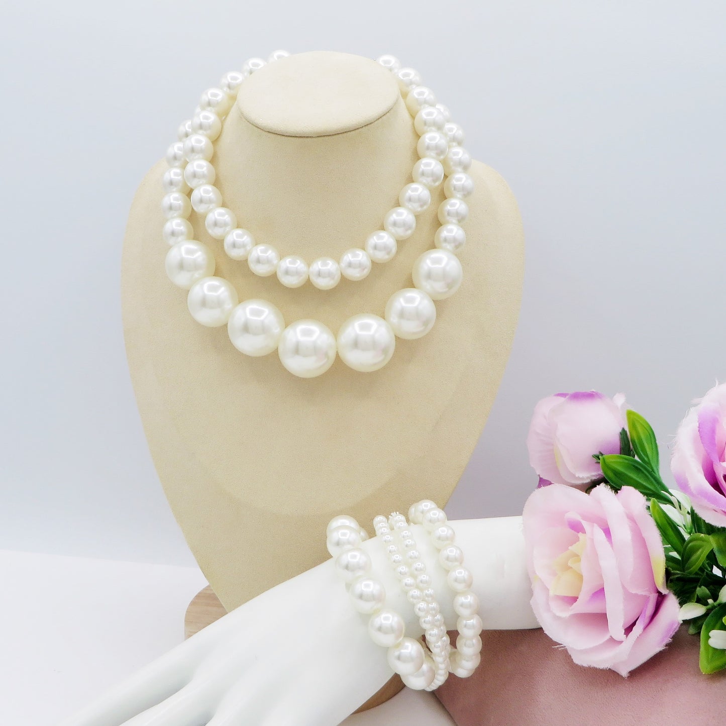 PEARLS DEGRADE' - set Bracciali in maxi perle elasticicizzati
