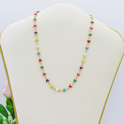 TAHITI~ Collana ACCIAIO INOSSIDABILE con cuori smaltati