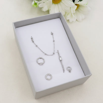 CHANDRA Set 6 orecchini - ACCIAIO INOSSIDABILE - 6 Orecchini, lobo hoops e saliscendi zirconati con cubic zirconia