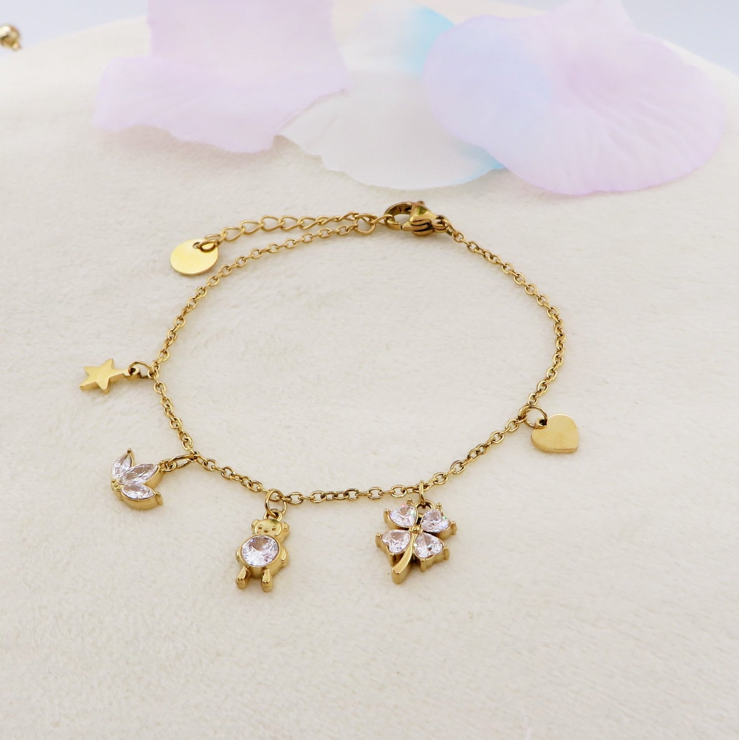 SWEET ~ Bracciale in ACCIAIO inossidabile con pendenti in cubic zirconia