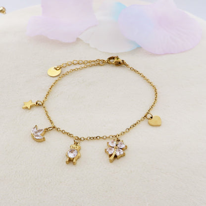 SWEET ~ Bracciale in ACCIAIO inossidabile con pendenti in cubic zirconia