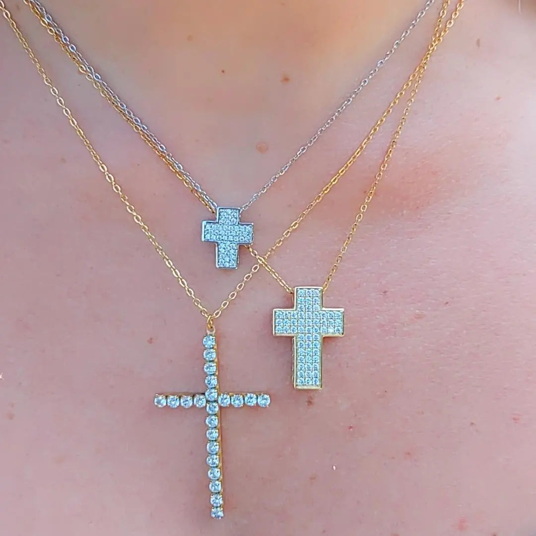 PHOEBE small - ACCIAIO INOSSIDABILE- Collana con pendente croce in cubic zirconia