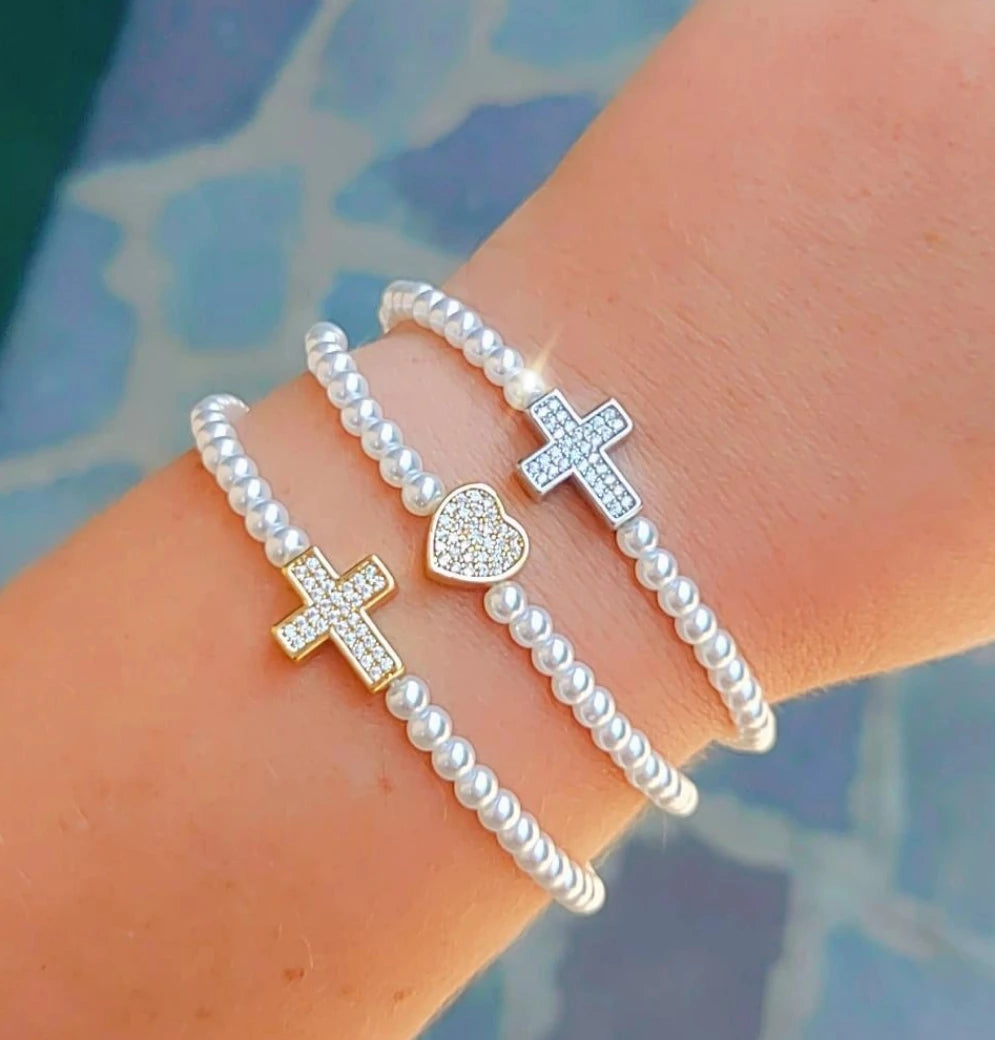 REBECCA CROSS - Bracciale perle con croce zirconata