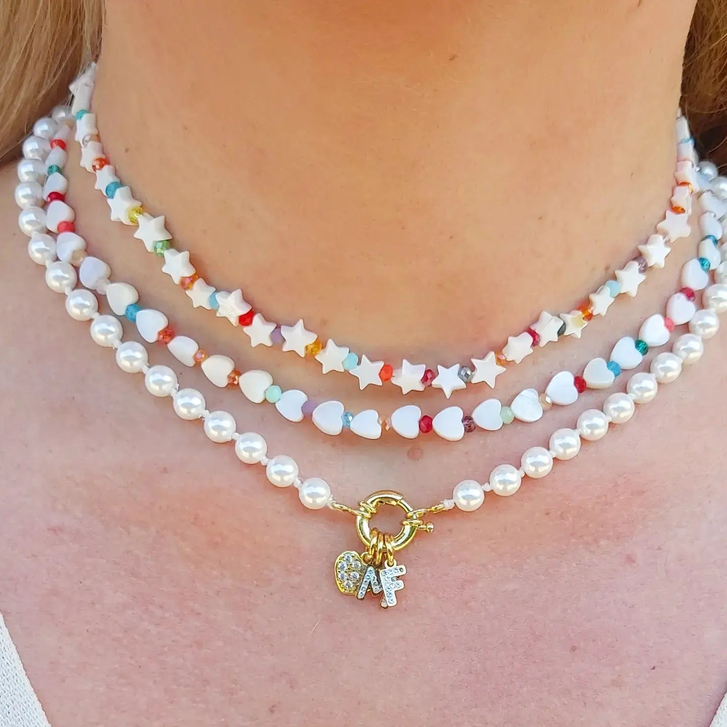 Collana perla PERSONALIZZATA ~ Timone con Doppia INIZIALE Zirconata in Acciaio inossidabile