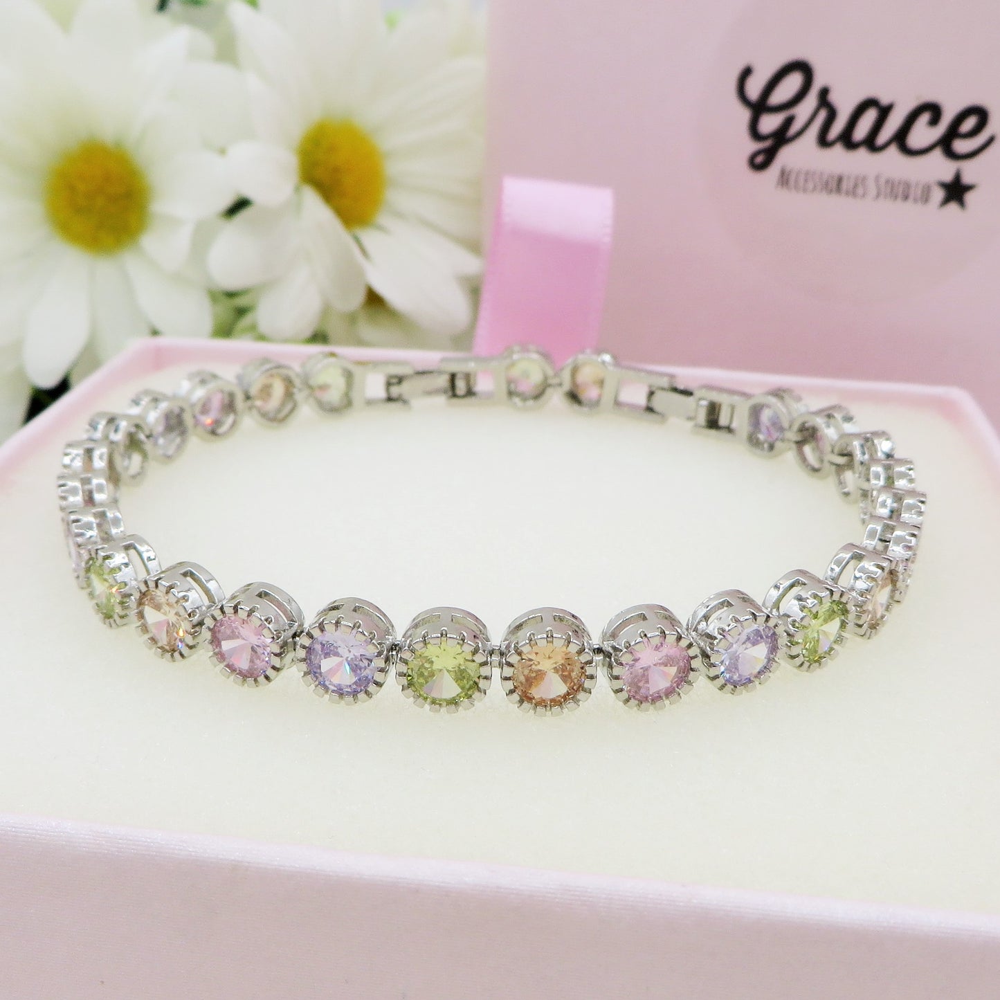 DELILAH SPRING RAINBOW - Bracciale Tennis con Cubic Zirconia rotondi