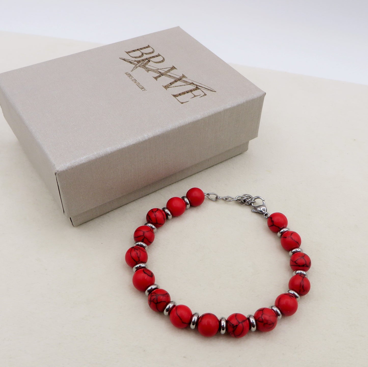 Bracciale HOWLITE rosso - UOMO -  ACCIAIO inossidabile