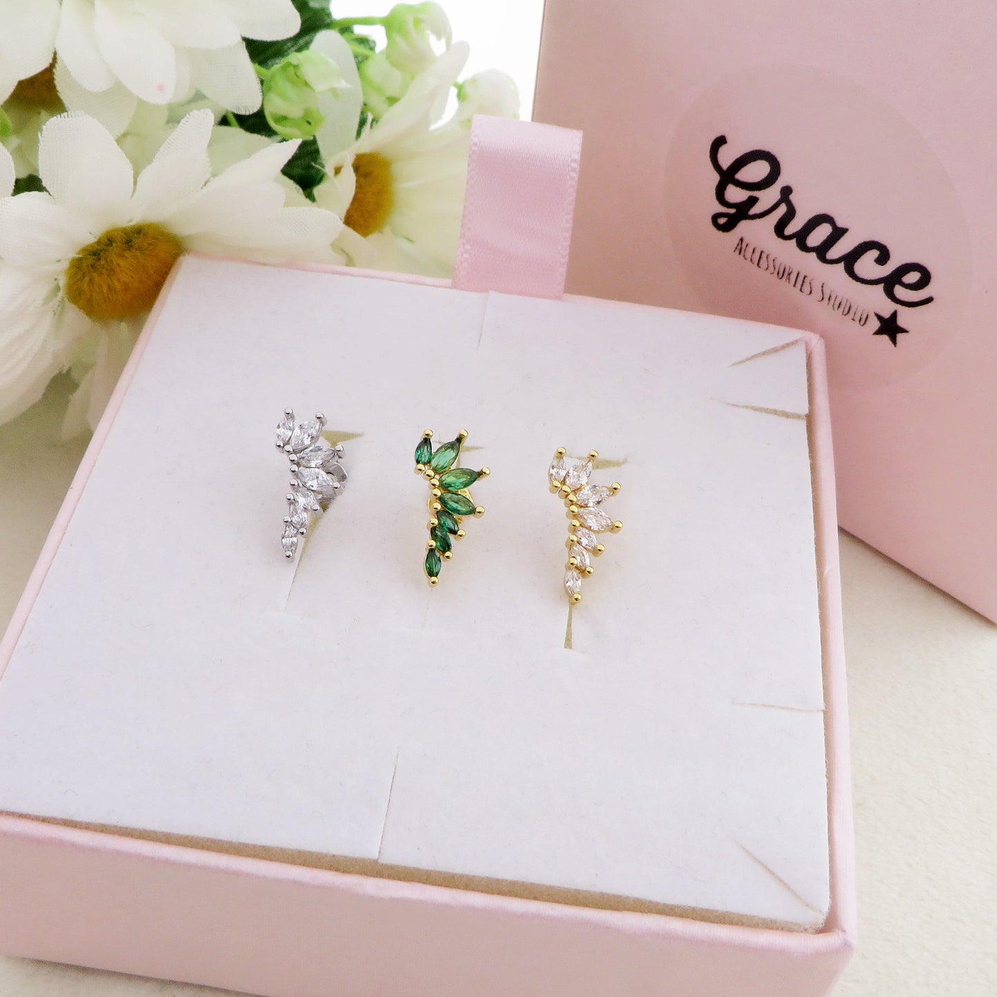MARQUISE PIERCING ARGENTO 925 con cubic zirconia per Helix, Trago, Flat e Lobo
