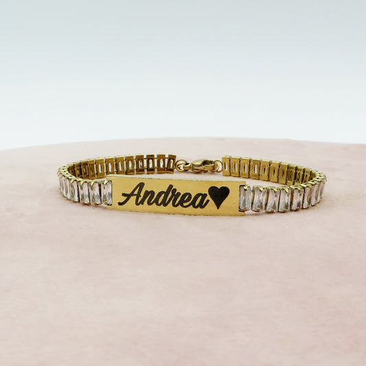 JULIANNE - PERSONALIZZAMI ~ BRACCIALE Tennis in acciaio inossidabile + INCISIONE PERSONALIZZATA