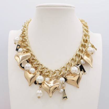 SHERRY - Collana cuori + perle XL e ciondoli black& white