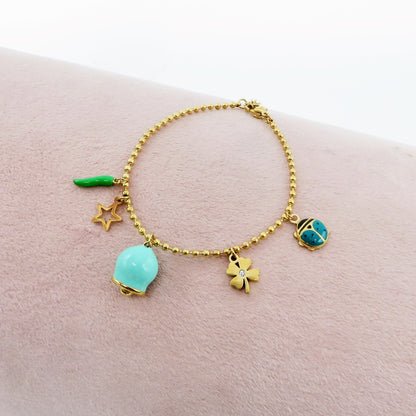 TINKERBELL LUCKY ~ Bracciale ACCIAIO INOSSIDABILE con campanella e charms portafortuna