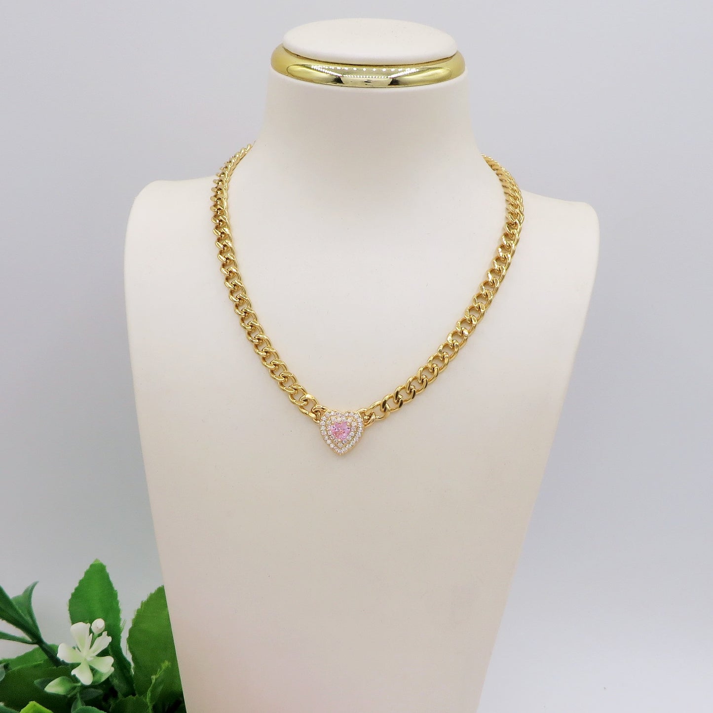JASMINE ~ ACCIAIO INOSSIDABILE - collana choker in catena con Cubic zirconia a forma di cuore