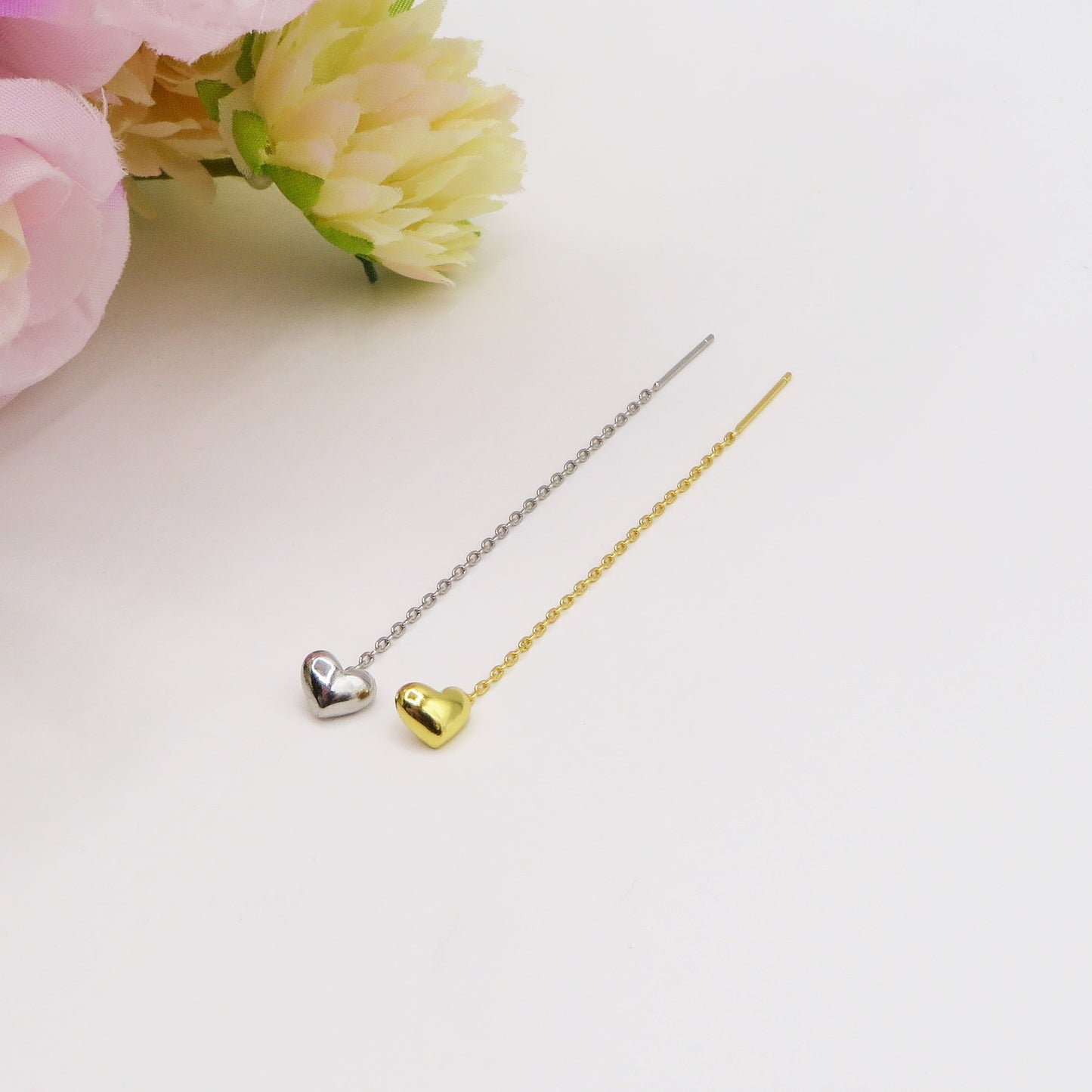 SHINY cuore BOMB - ARGENTO 925 ~ Orecchino filo pendente con cuoricino bombè - saliscendi