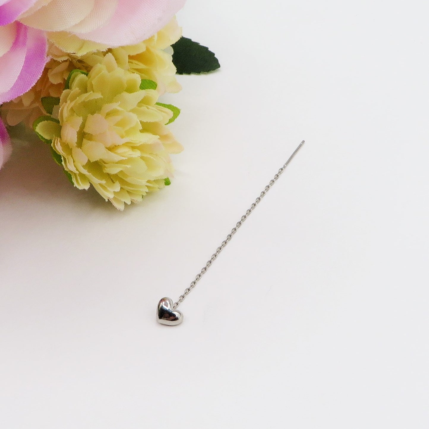 SHINY cuore BOMB - ARGENTO 925 ~ Orecchino filo pendente con cuoricino bombè - saliscendi