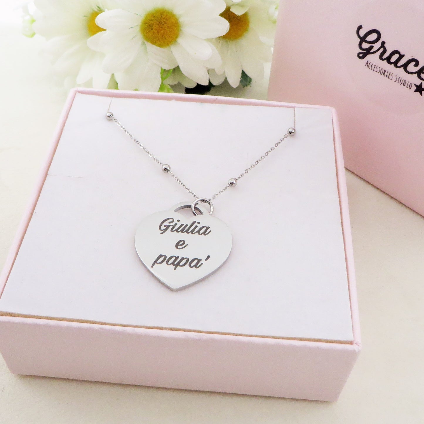 Cuore BIG - PERSONALIZZAMI ~ Collana in acciaio inossidabile + INCISIONE PERSONALIZZATA