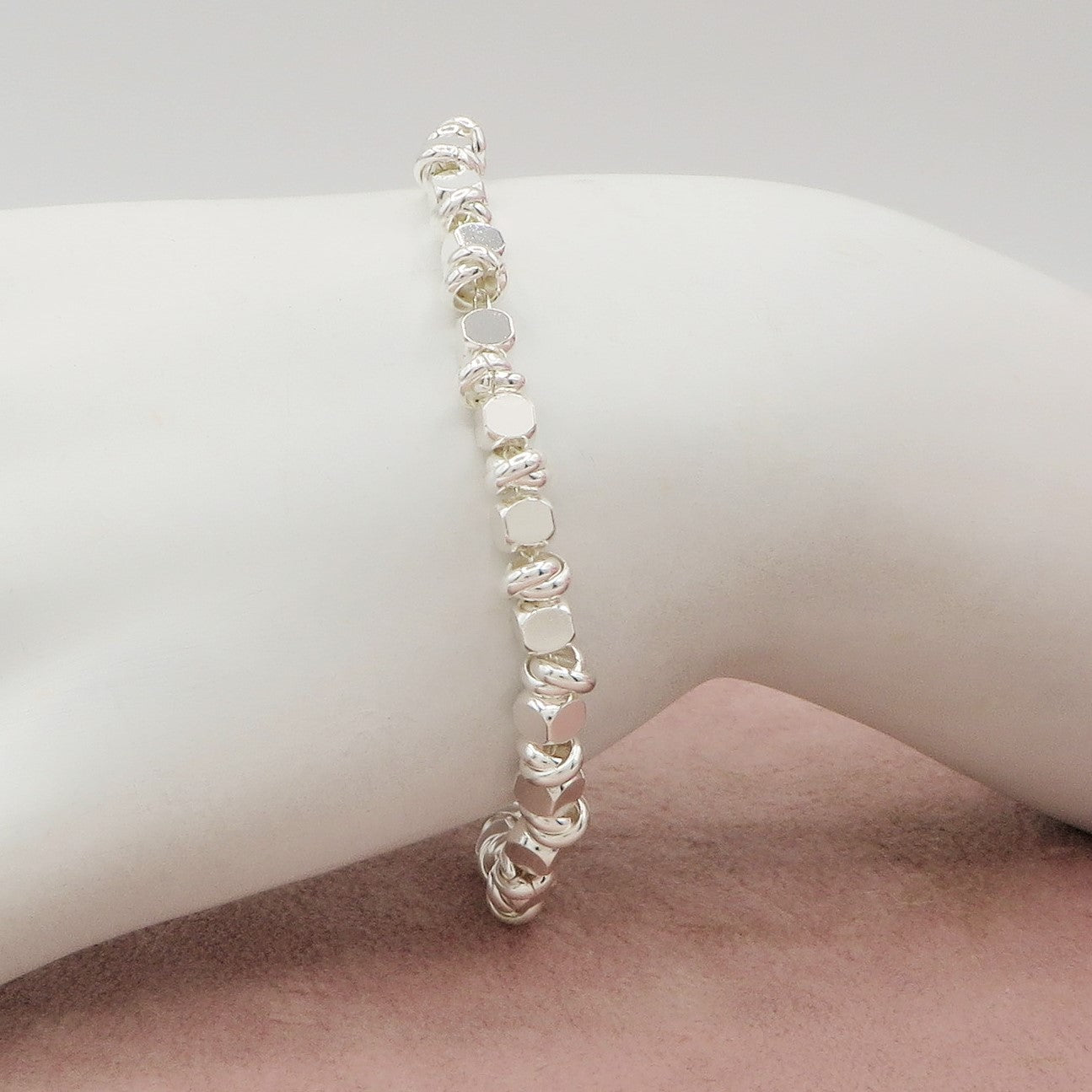 CUBETTI bagnato ARGENTO ~ Bracciale UNISEX in ACCIAIO INOSSIDABILE