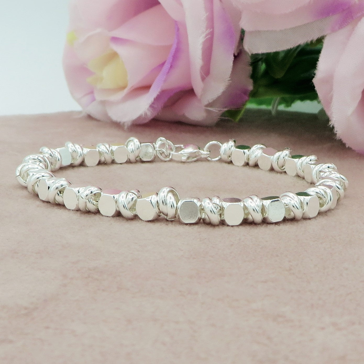CUBETTI bagnato ARGENTO ~ Bracciale UNISEX in ACCIAIO INOSSIDABILE