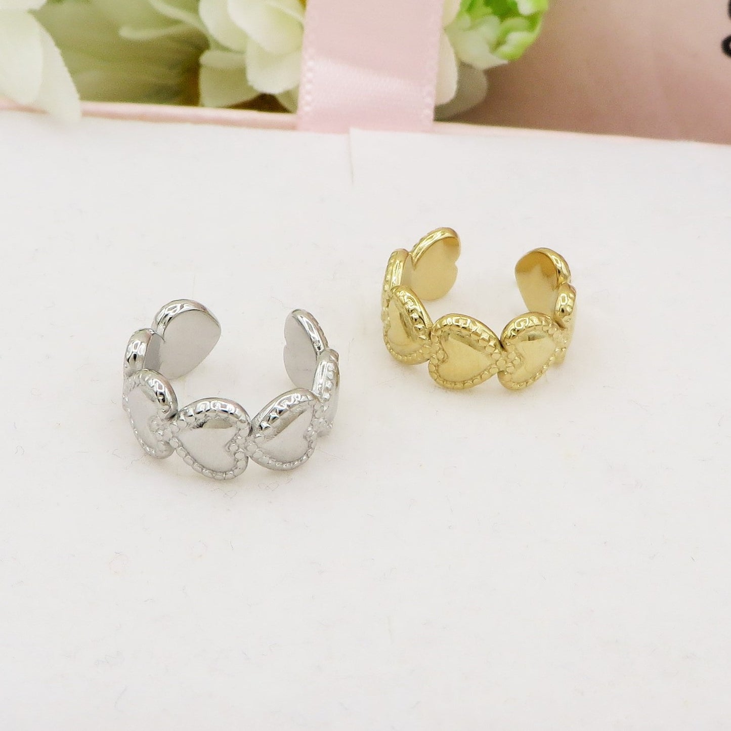 AMELIA EARCUFF cuoricini ~ ACCIAIO Inossidabile orecchino Senza buco