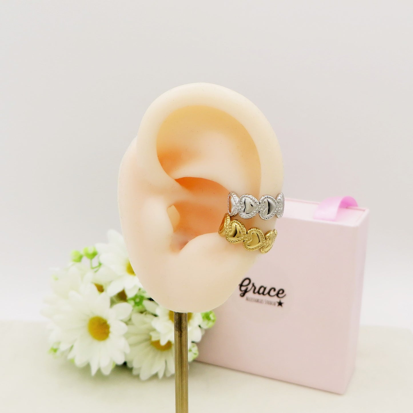 AMELIA EARCUFF cuoricini ~ ACCIAIO Inossidabile orecchino Senza buco