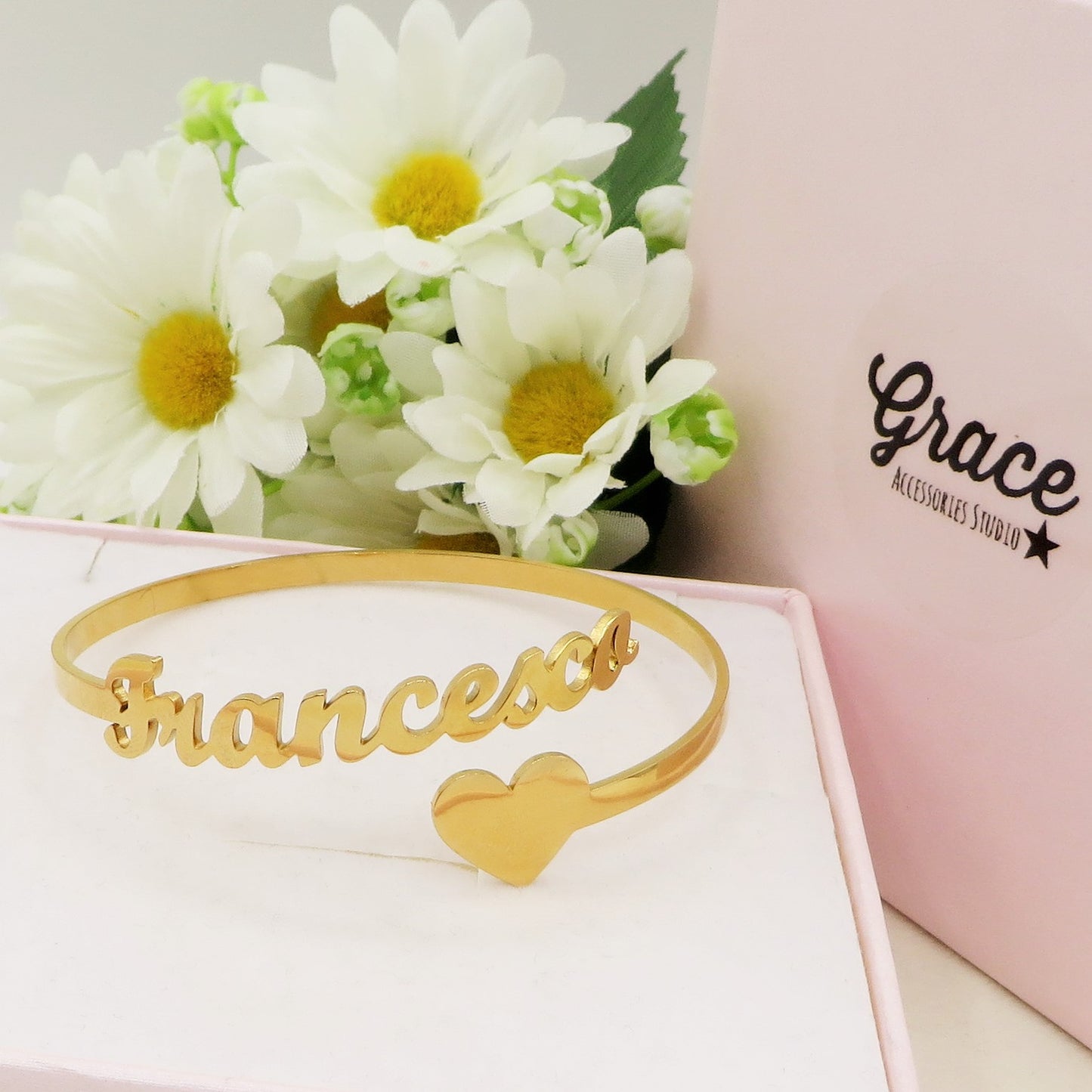 SWEET ♥ NAME Bracciale MANETTA Nome PERSONALIZZATO in Acciaio Inossidabile