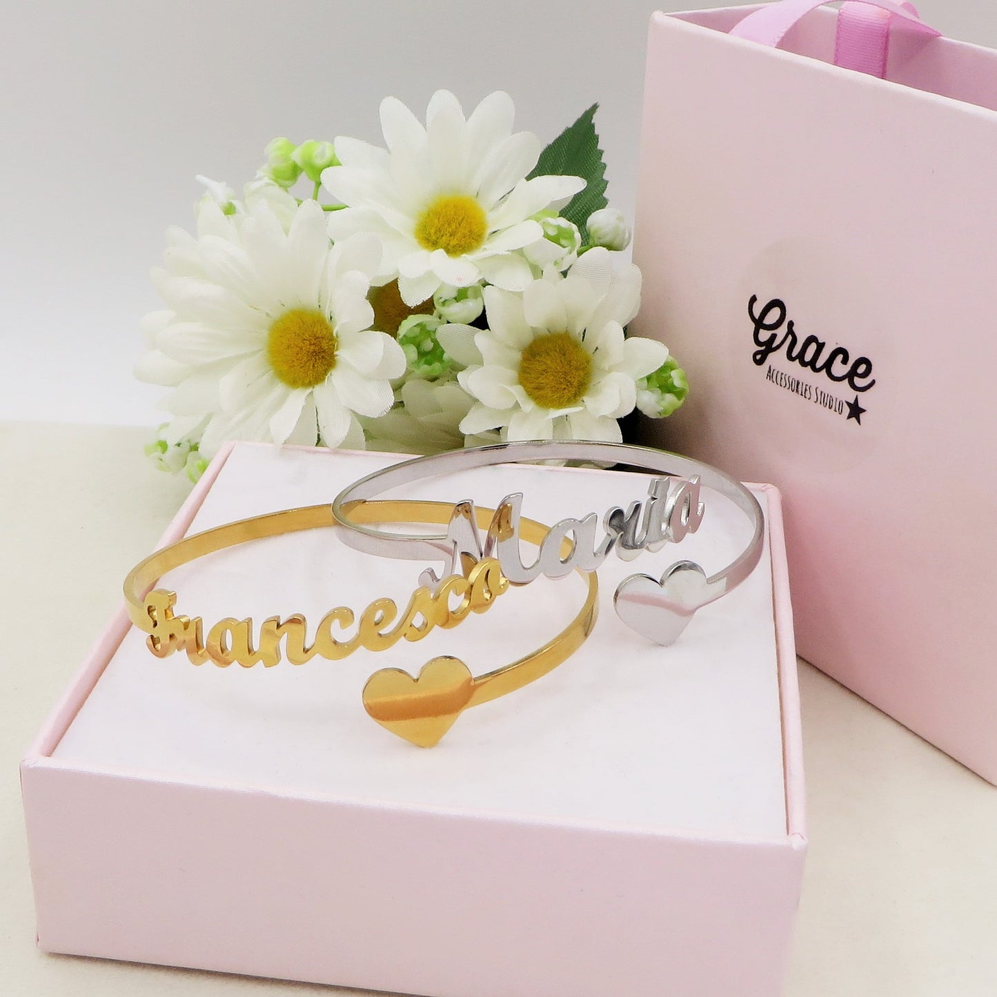 SWEET ♥ NAME Bracciale MANETTA Nome PERSONALIZZATO in Acciaio Inossidabile