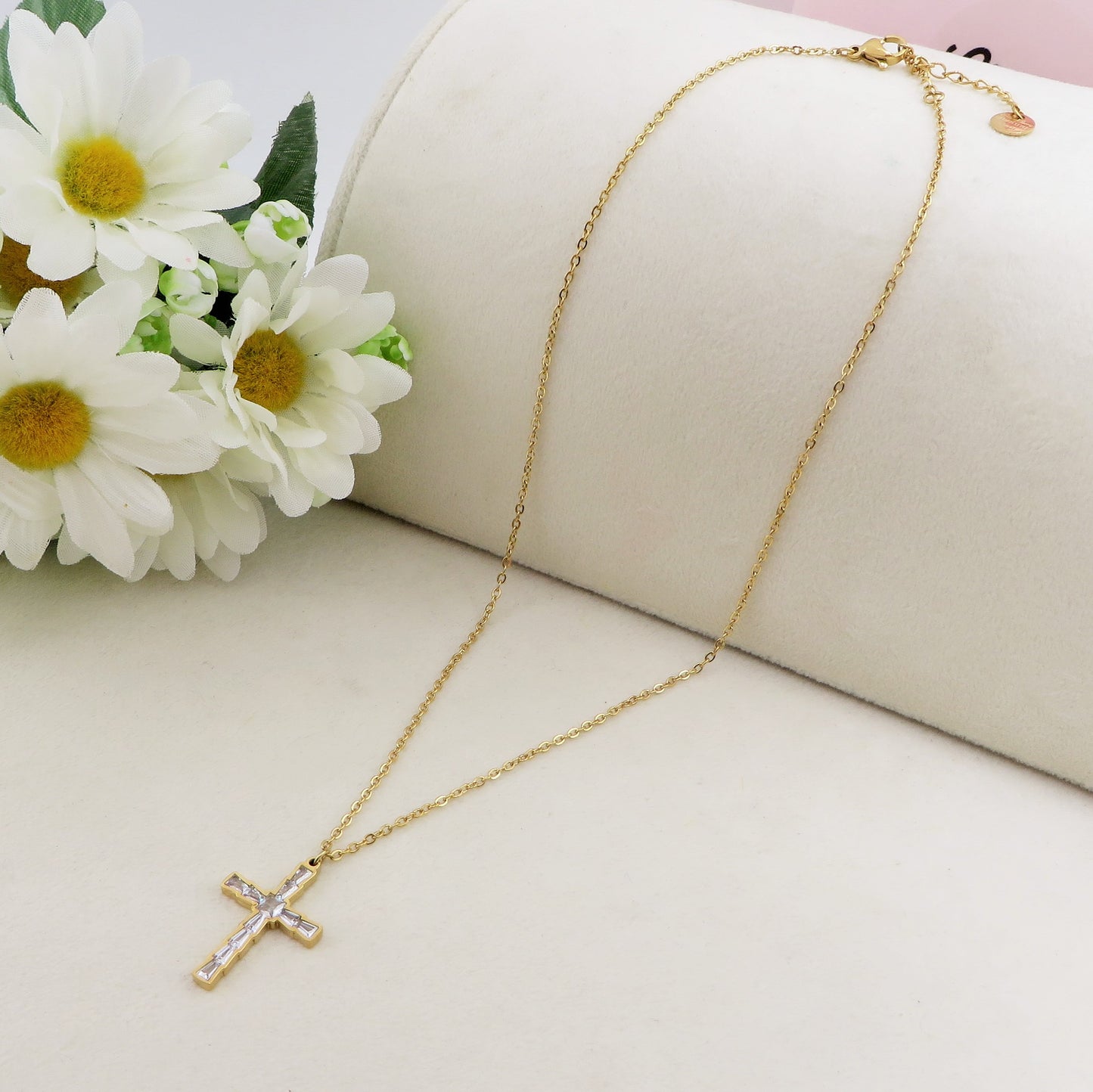 PAULINE - ACCIAIO INOSSIDABILE- Collana con pendente croce in cubic zirconia