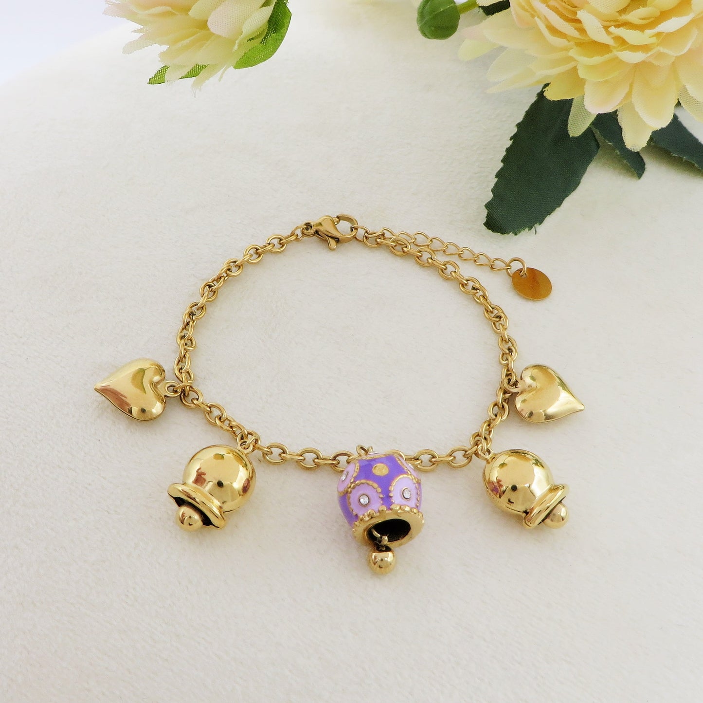 ROSABELL - ACCIAIO INOSSIDABILE - Bracciale con campanelle e cuori bombe' chiama angeli