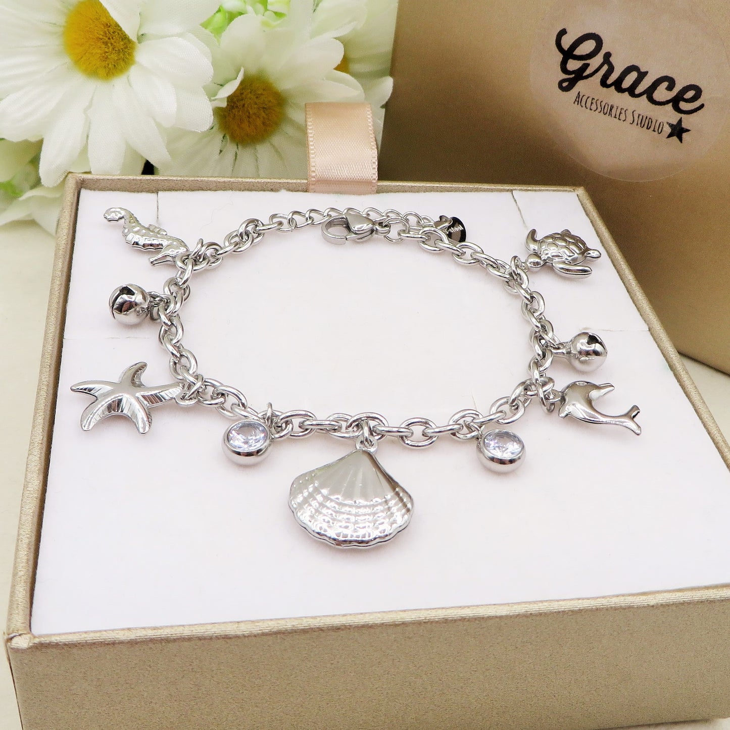 FIJI - Bracciale con charms marini + cubic zirconia ACCIAIO INOSSIDABILE