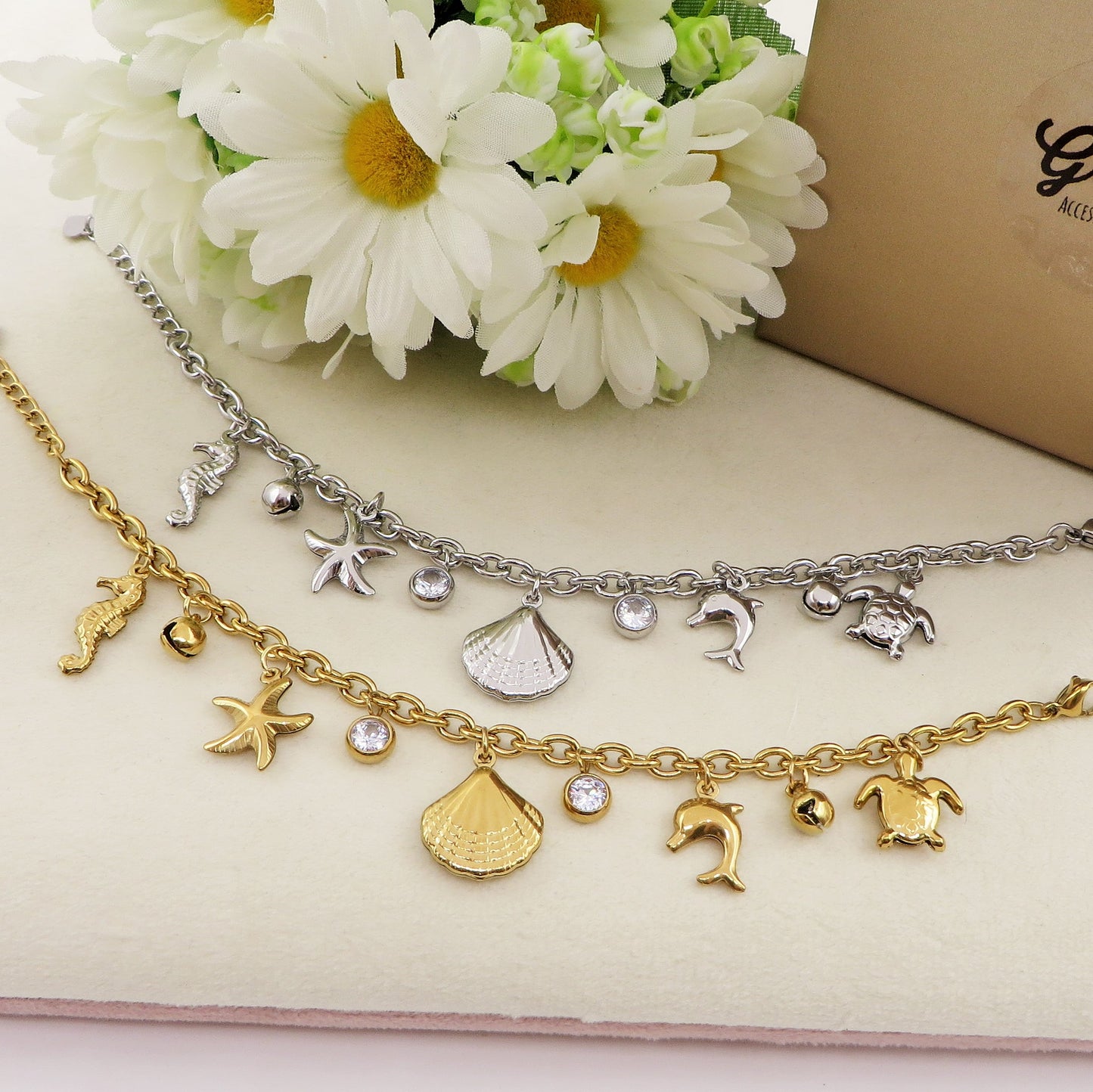 FIJI - Bracciale con charms marini + cubic zirconia ACCIAIO INOSSIDABILE