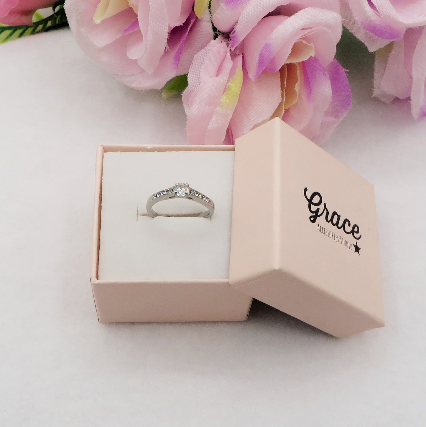 SOLITARIO CLASSY CRYSTAL  - Anello regolabile in ACCIAIO inossidabile con cubic zirconia