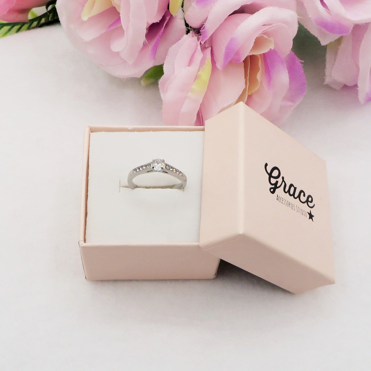 SOLITARIO CLASSY CRYSTAL  - Anello regolabile in ACCIAIO inossidabile con cubic zirconia
