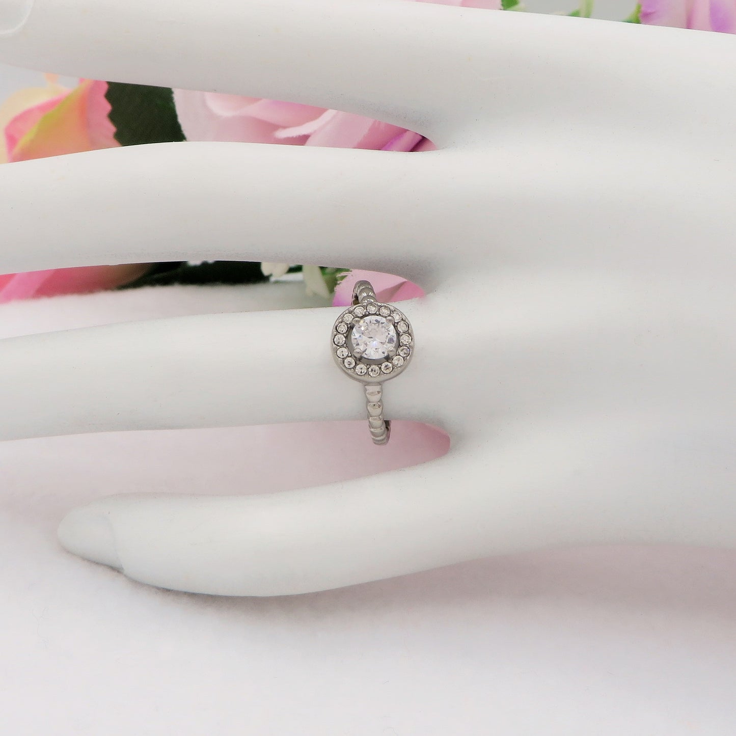 SOLITARIO ROUND - Anello regolabile in ACCIAIO inossidabile con cubic zirconia