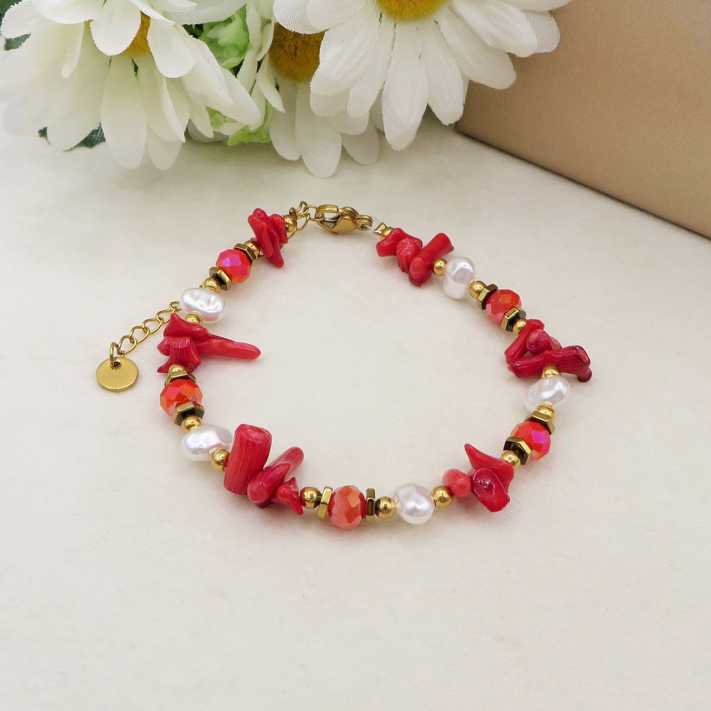 CORAL - ACCIAIO inossidabile - Bracciale con perle barocche, turchesi e coralli