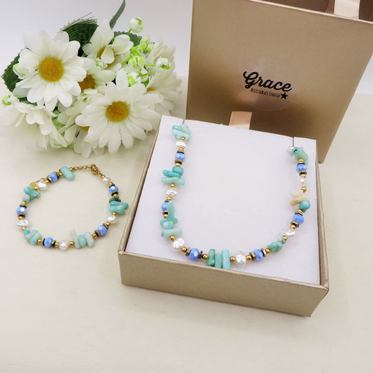 CORAL - ACCIAIO inossidabile - Bracciale con perle barocche, turchesi e coralli