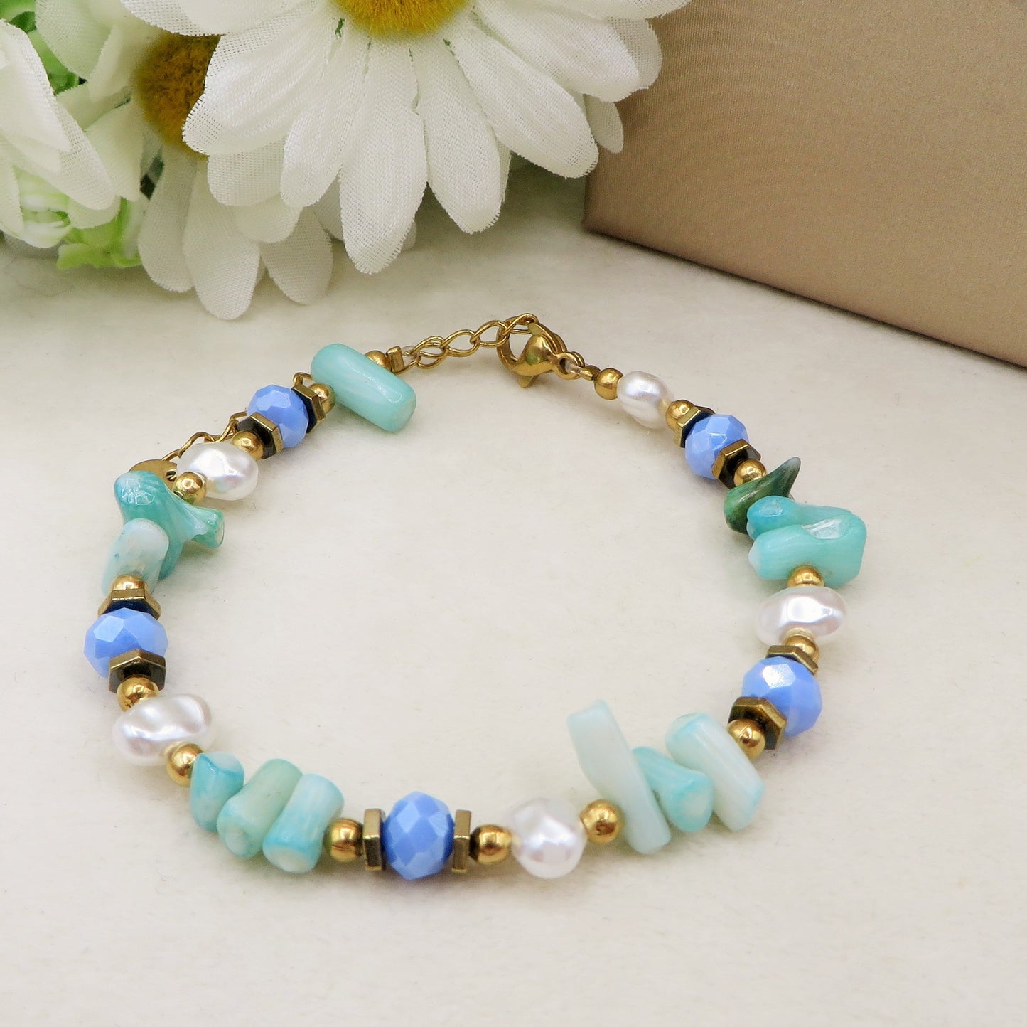 CORAL - ACCIAIO inossidabile - Bracciale con perle barocche, turchesi e coralli