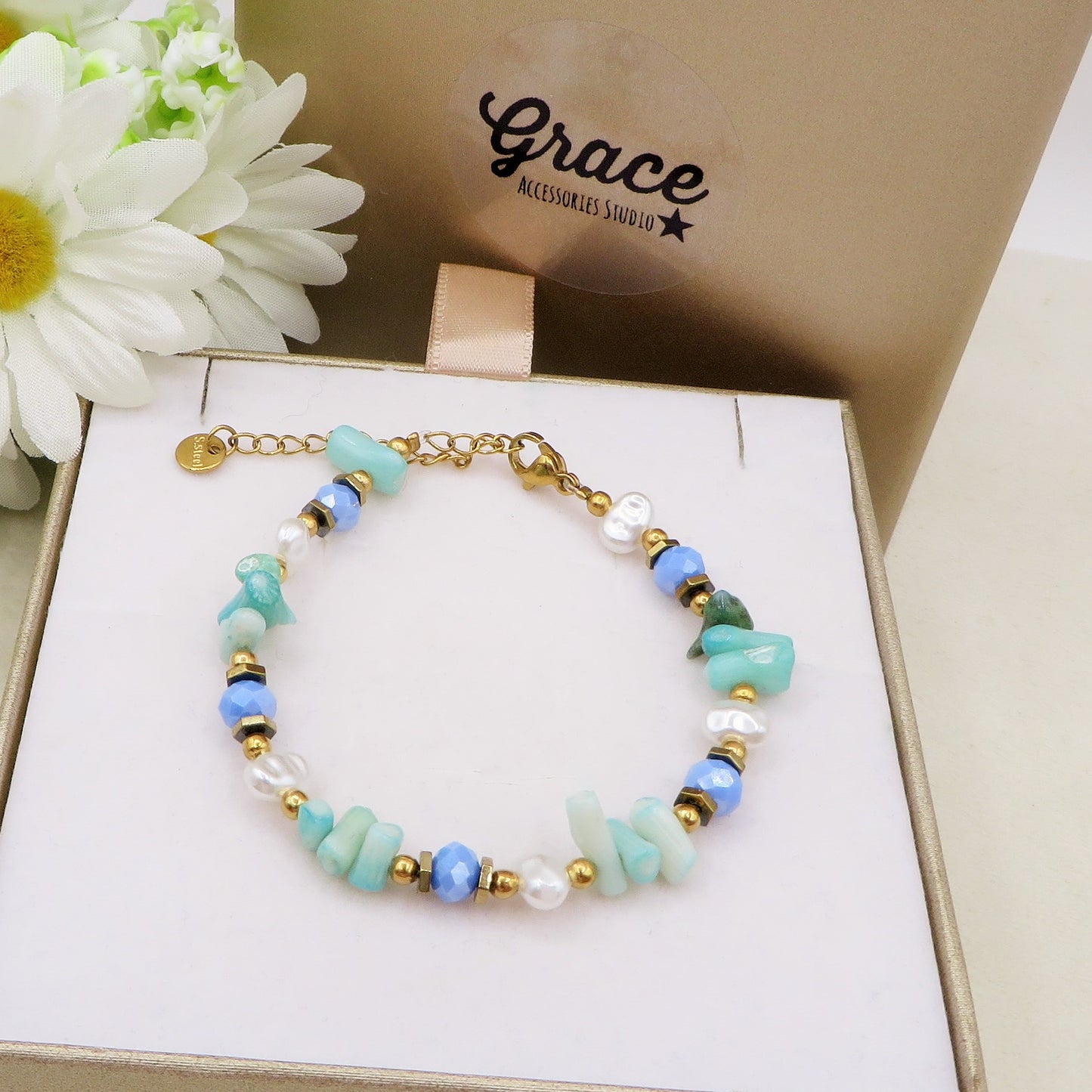 CORAL - ACCIAIO inossidabile - Bracciale con perle barocche, turchesi e coralli