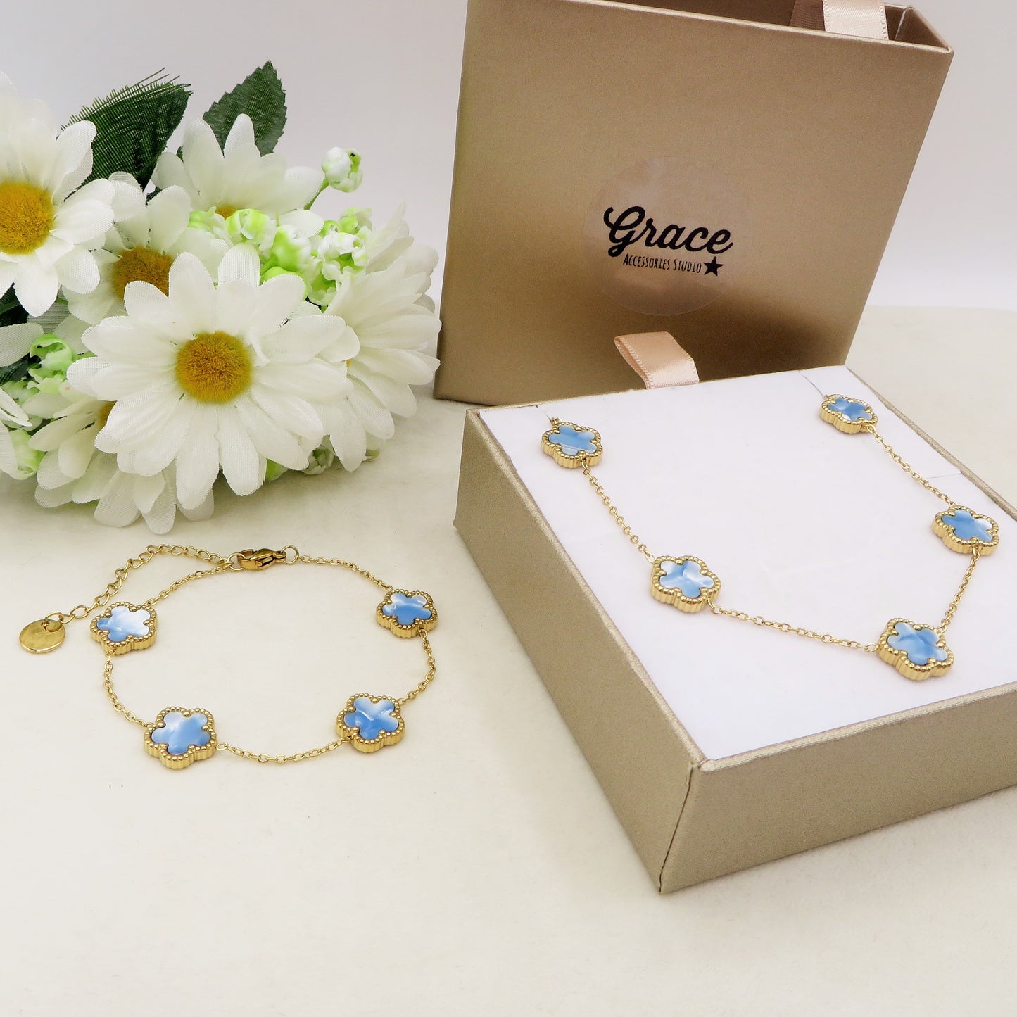 LILY  big Flowers MADREPERLA SFUMATA ACCIAIO INOSSIDABILE ~ Bracciale fiori in madreperla