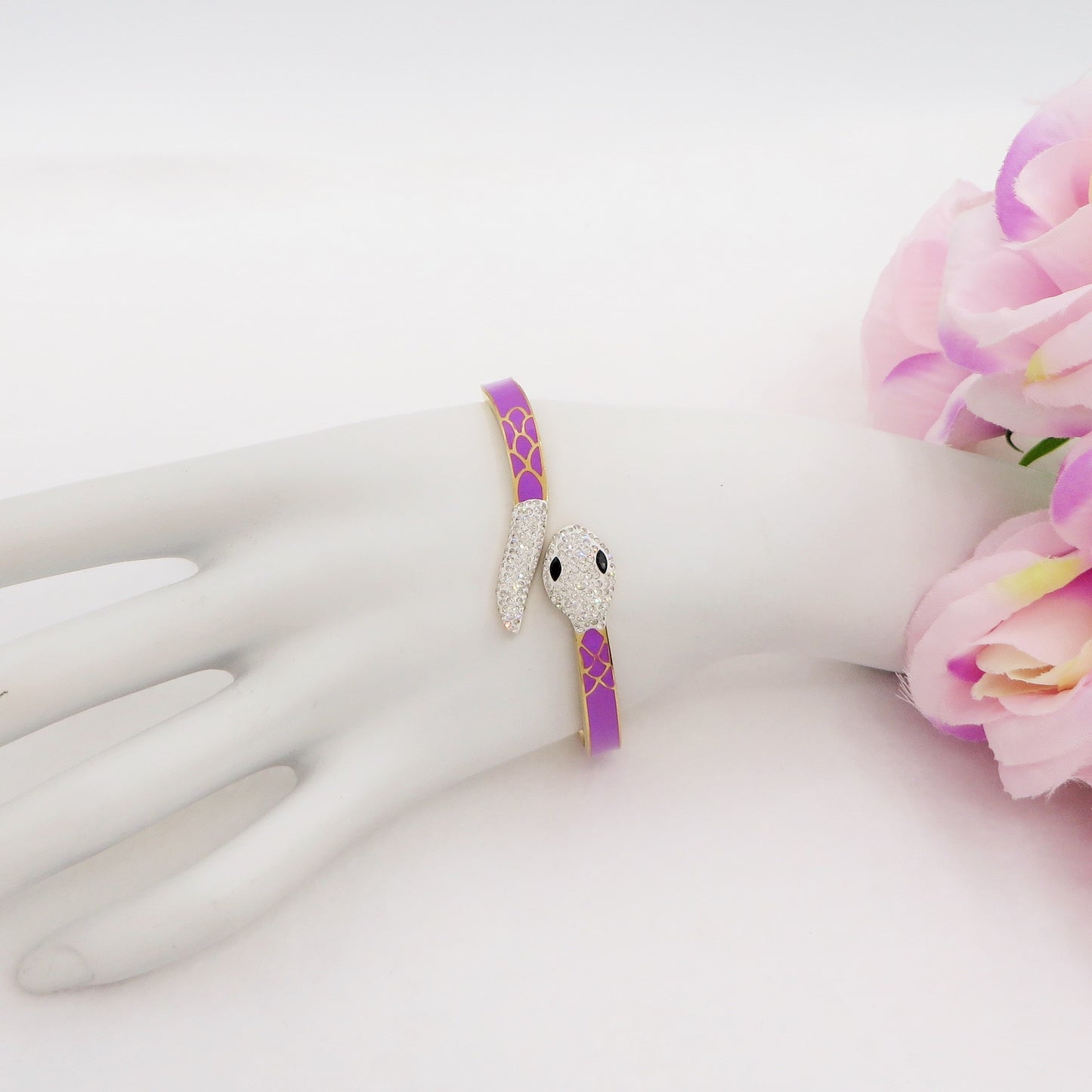NIKITA RAINBOW ~ Acciaio Inossidabile - Bracciale manetta serpente - snake smaltato con cubic zirconia