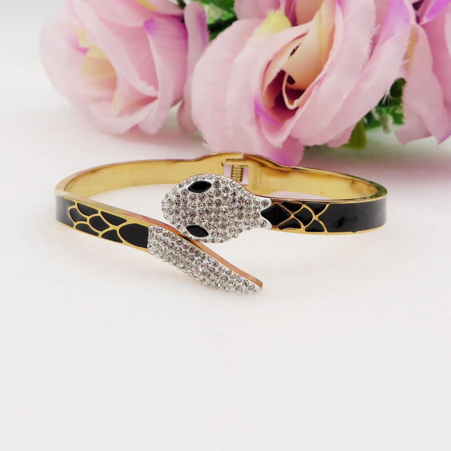 NIKITA RAINBOW ~ Acciaio Inossidabile - Bracciale manetta serpente - snake smaltato con cubic zirconia