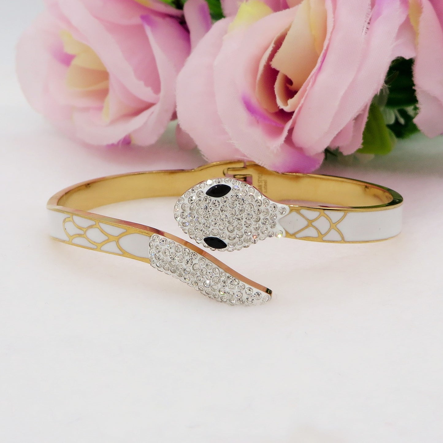 NIKITA RAINBOW ~ Acciaio Inossidabile - Bracciale manetta serpente - snake smaltato con cubic zirconia