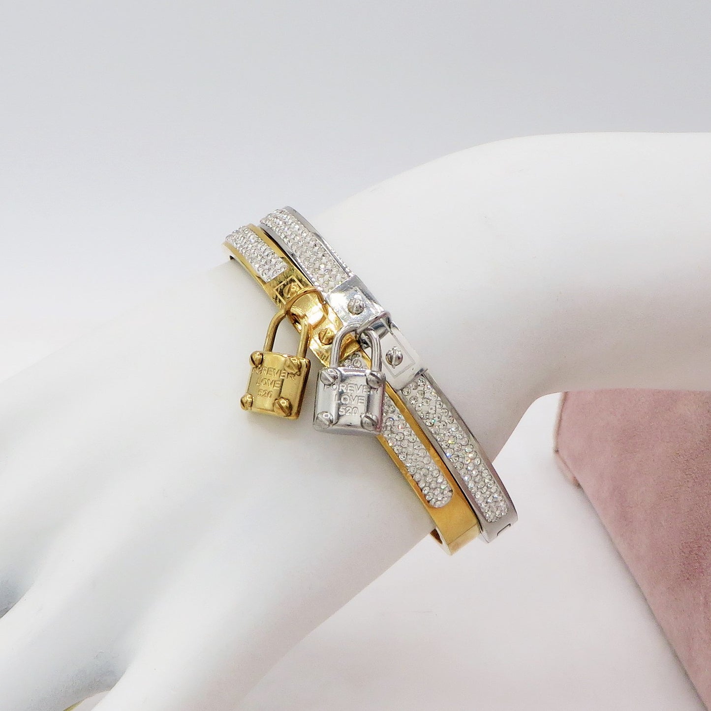 PROMISE ~ Acciaio Inossidabile - Bracciale manetta lucchetto con cubic zirconia