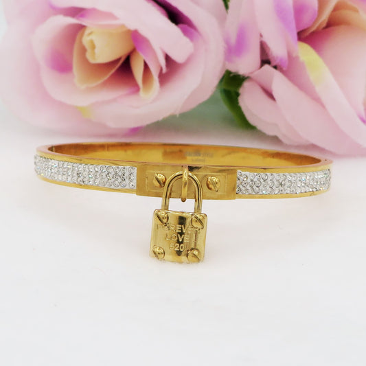 PROMISE ~ Acciaio Inossidabile - Bracciale manetta lucchetto con cubic zirconia