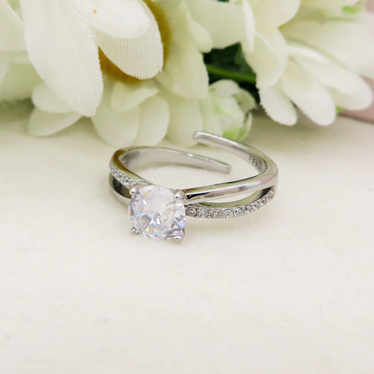 Solitario CLASSY CRYSTAL - Anello regolabile in ACCIAIO inossidabile con cubic zirconia