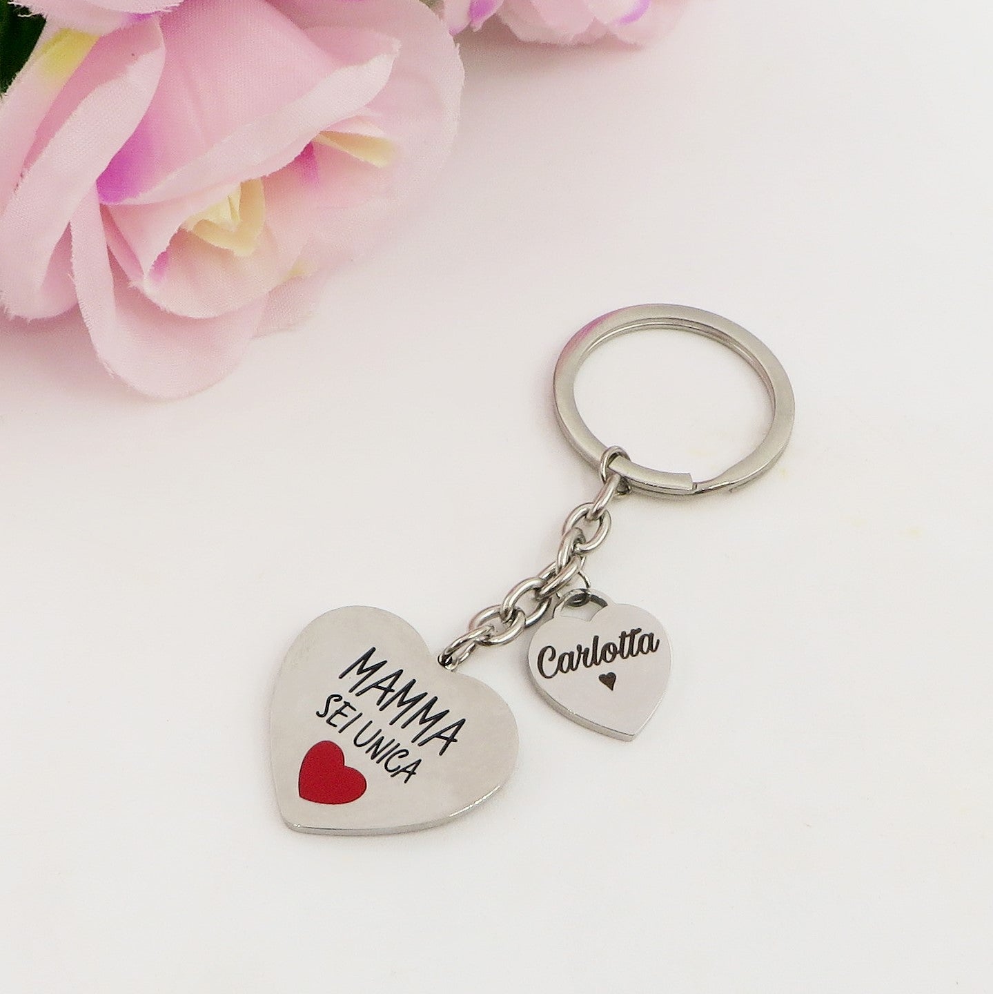 PORTACHIAVI MAMMA - PERSONALIZZAMI ~ Portachiavi in acciaio inossidabile + INCISIONE PERSONALIZZATA