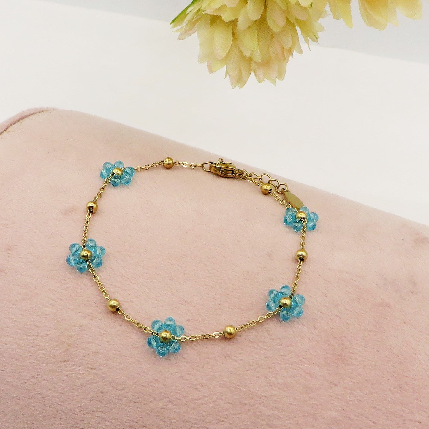 DAISY CAVIGLIERA ~ ACCIAIO INOSSIDABILE ~ Cavigliera con fiori e cristalli