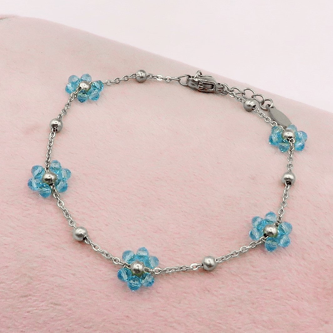DAISY ~ ACCIAIO INOSSIDABILE ~ Bracciale con fiori e cristalli