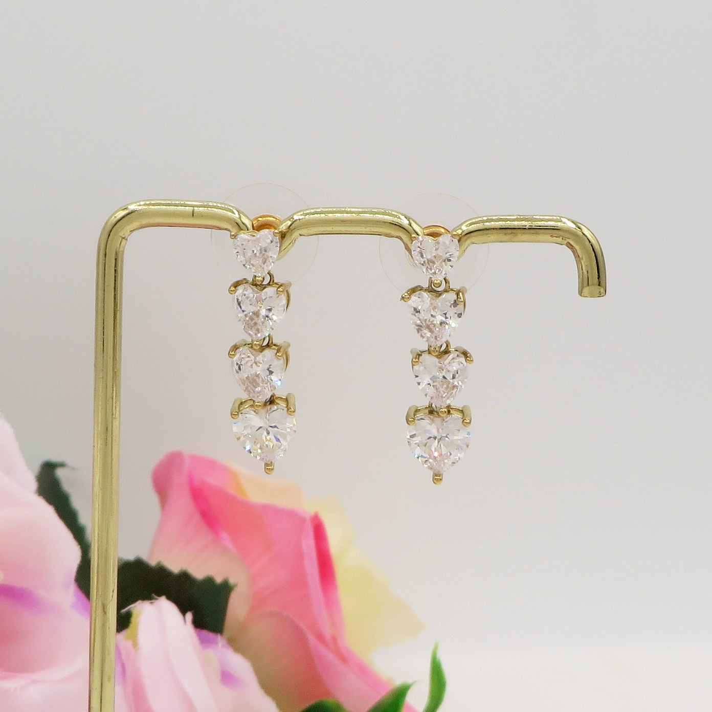 CHERIE PENDENTI - acciaio inossidabile- Orecchini pendenti in cubic zirconia a forma di cuore