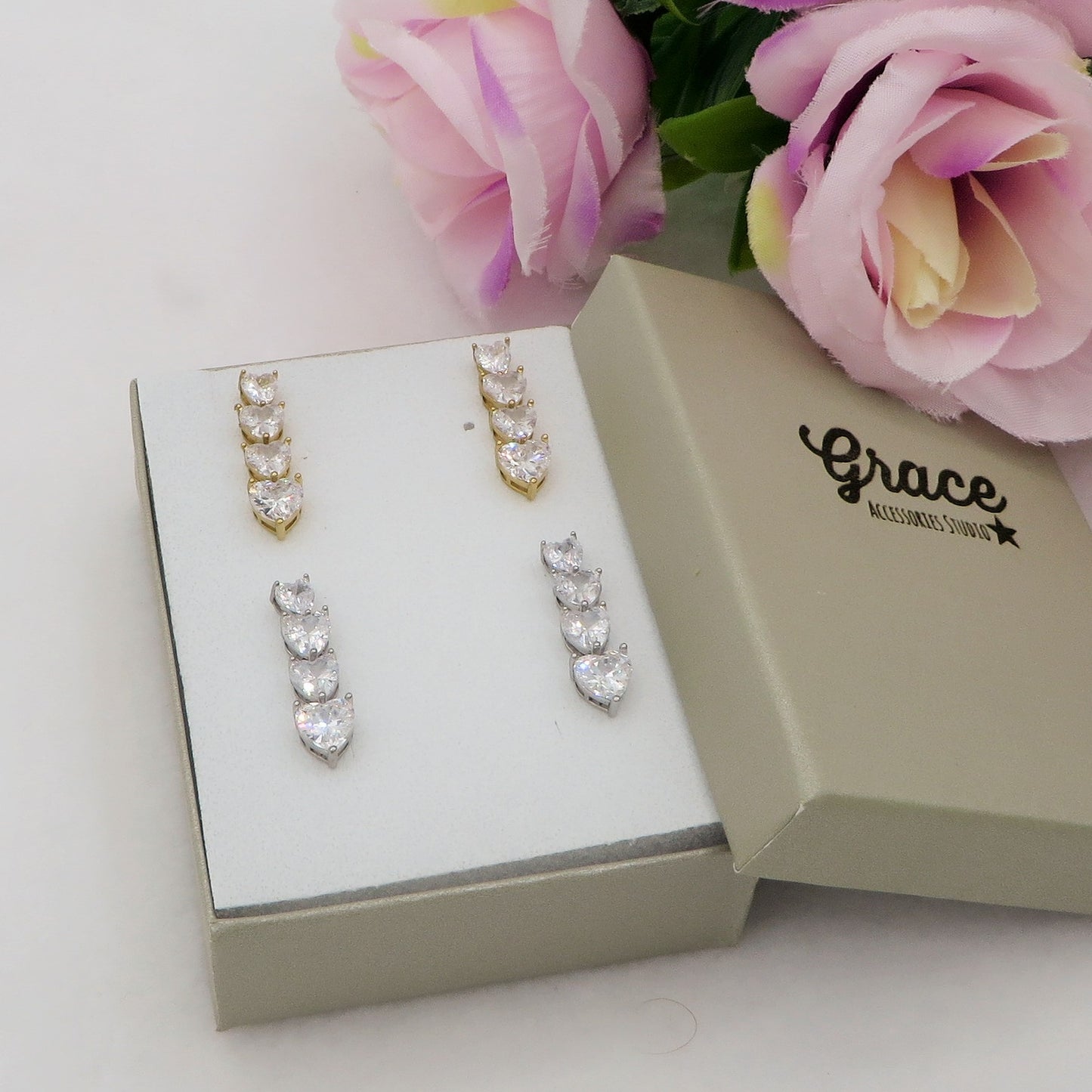 CHERIE PENDENTI - acciaio inossidabile- Orecchini pendenti in cubic zirconia a forma di cuore
